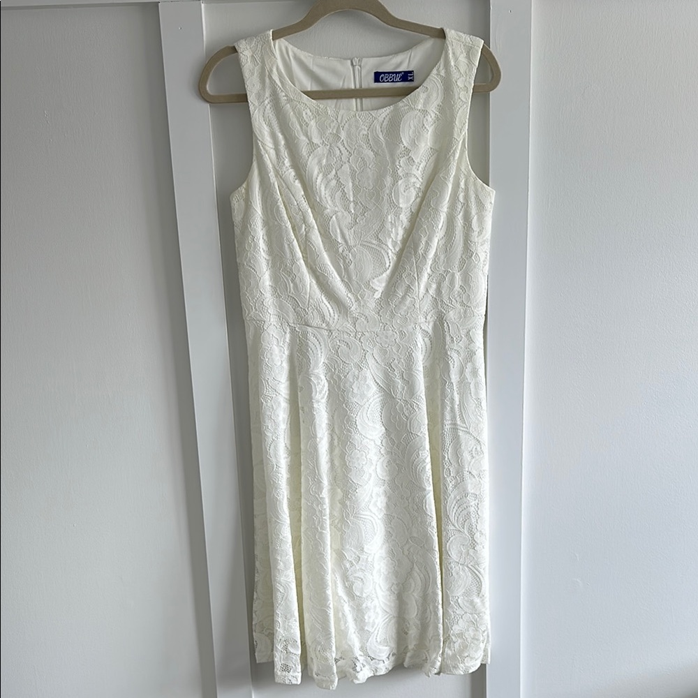 Cache White Sleeveless V-Neck Sheath Midi Dress